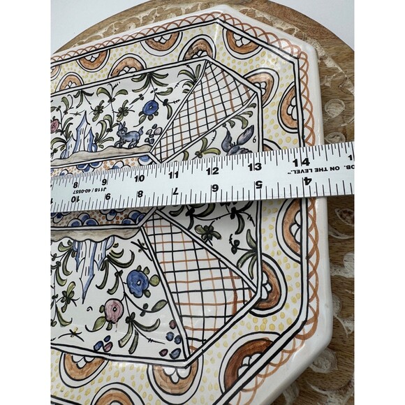 VTG 228 Portugal Hand Painted Hanging Tray Platter Signed ER Country Whimsical - Picture 10 of 11